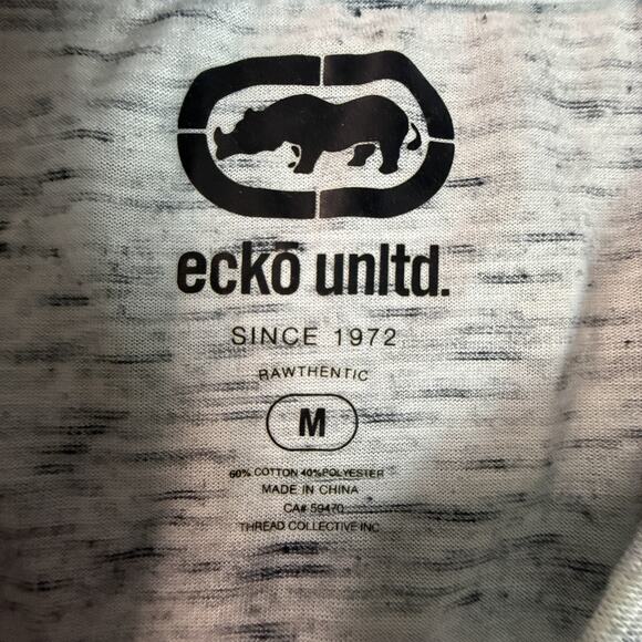 ECKO UNLTD Heather Gray Short Sleeve V-Neck Graphic Tee Streetwear Rhino Logo - Picture 5 of 6